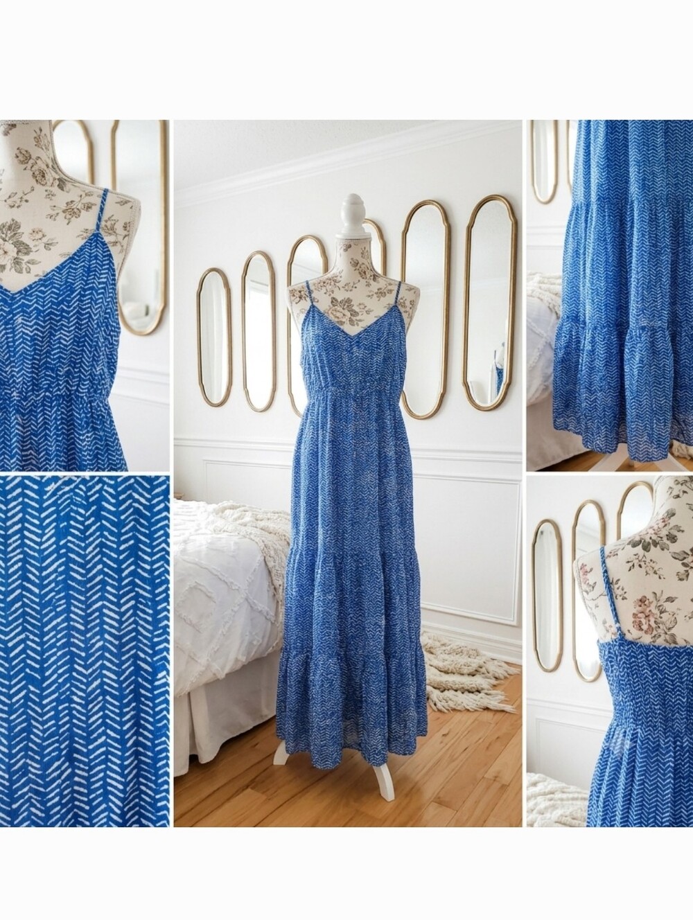 Sleeveless Blue Printed Maxi Dress with V-Neck - Picture 3 of 14